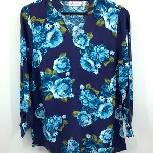 Denim & Co. Blue & White Floral Print Tunic Top
